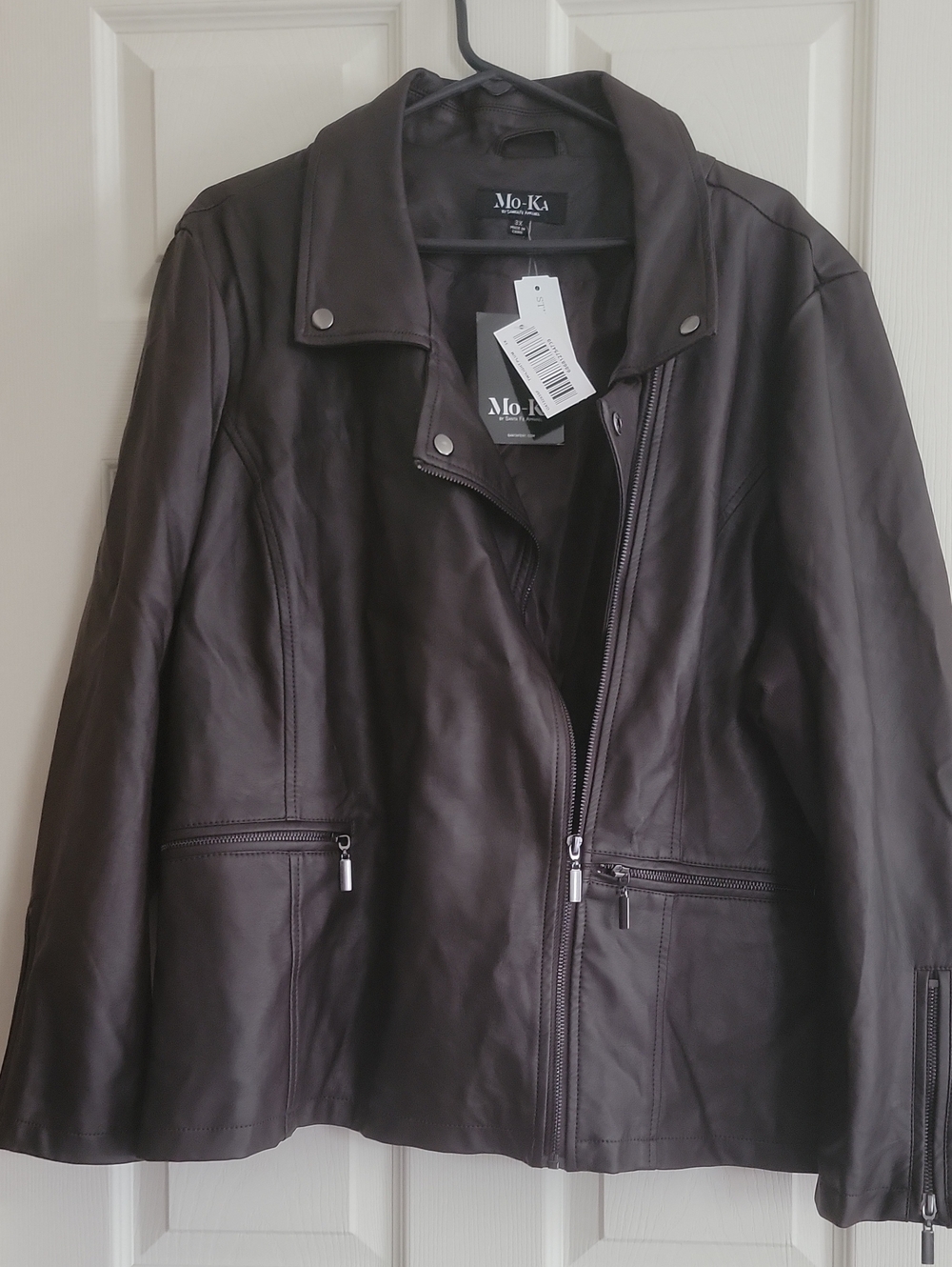 Women's Dark Burgundy Leather Mo-Ka Biker Jacket 3XL